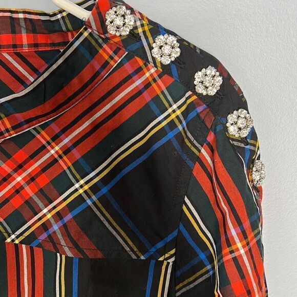 J Crew Jewel Button Funnel Neck Plaid Shirt Sz 8 - Picture 4 of 9